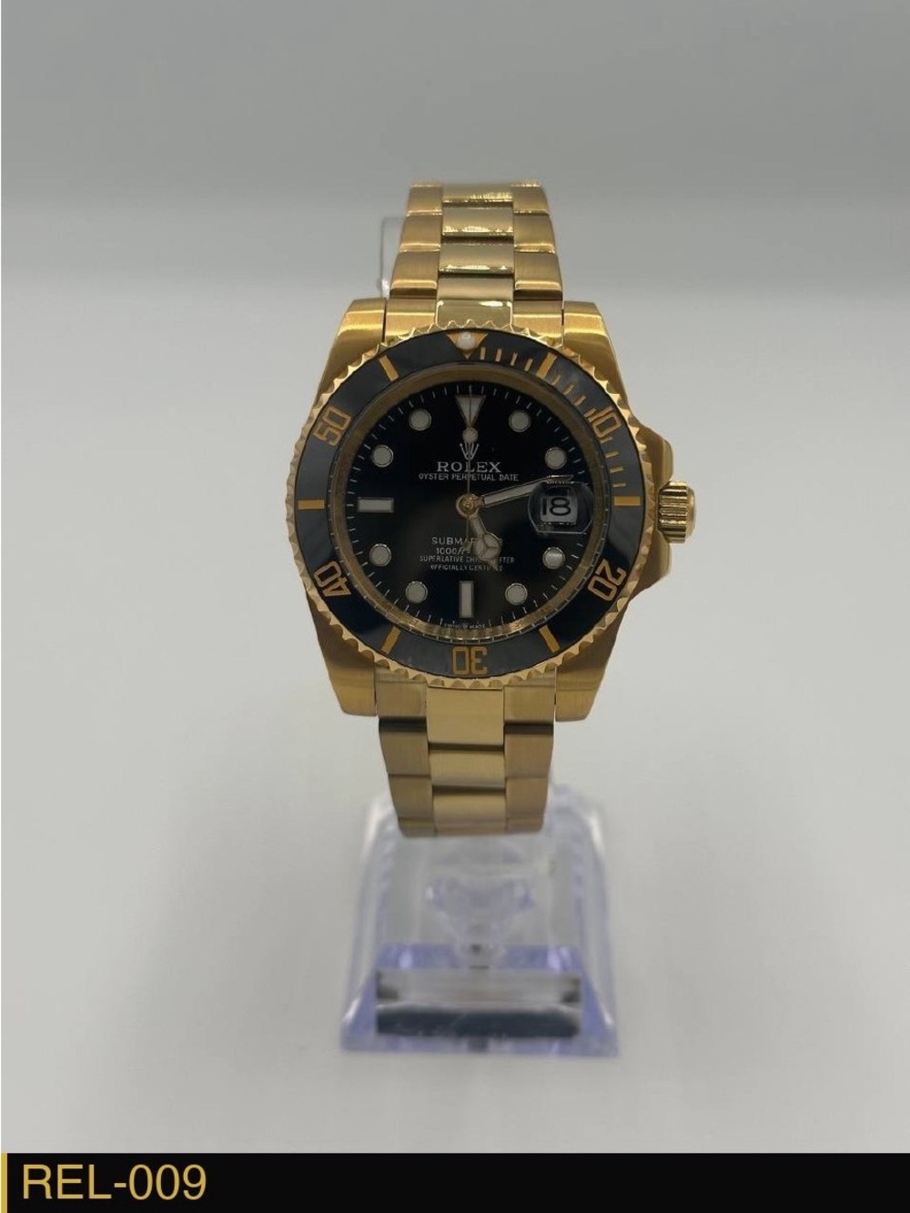 Rolex Gold Tone Men's Watch with Black Dial and Bezel